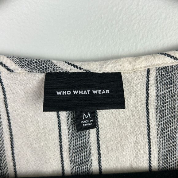 Who What Wear Cotton Cream & Blue Striped Sleeveless Button Down Wrap Belt M EUC - Picture 10 of 11